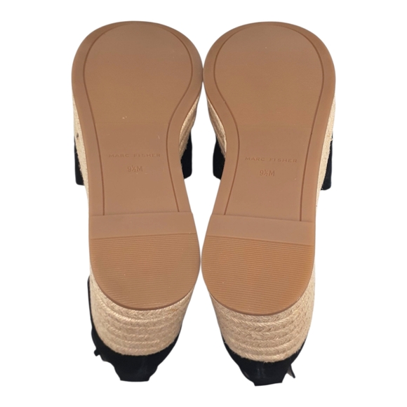 NEW Marc Fisher Vixta Black and Cream Boho Espadrille Wedges Size 9.5 - Picture 7 of 8